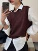 Korean Style Solid Color V-neck Knit Vest - Women's Short Ribbed Sleeveless Top
