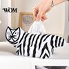 Cute Tissue Dispenser Box, Striped Cat Shape Dispenser, with Ample Interior Compact Box Container Space Vinyl Case, Decorative Durable Paper