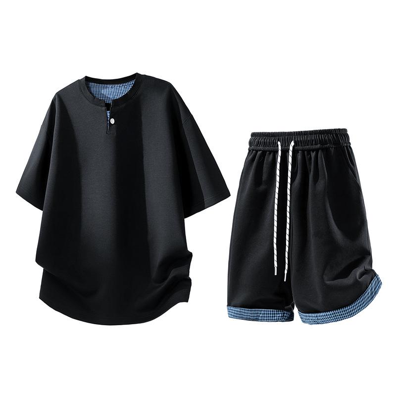 Men's Two-Piece Summer Set: Short Sleeve Tee & Five-Point Pants – Trendy, Sporty, Casual