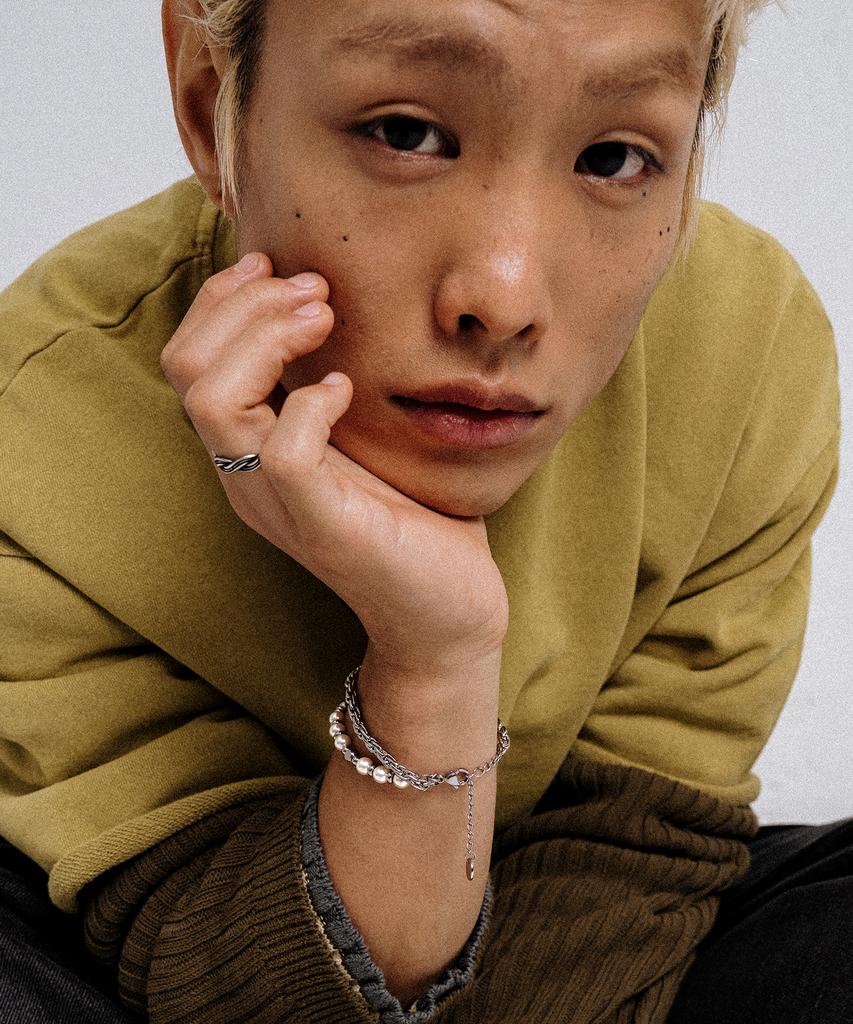Scalettoblack Urm014 Layered Chain & Stone Bracelet