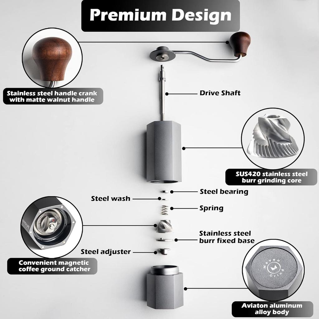 Portable Manual Coffee Hand Grinder For Espresso Stainless Steel Burr Grinder With Adjustable Coarseness Knob