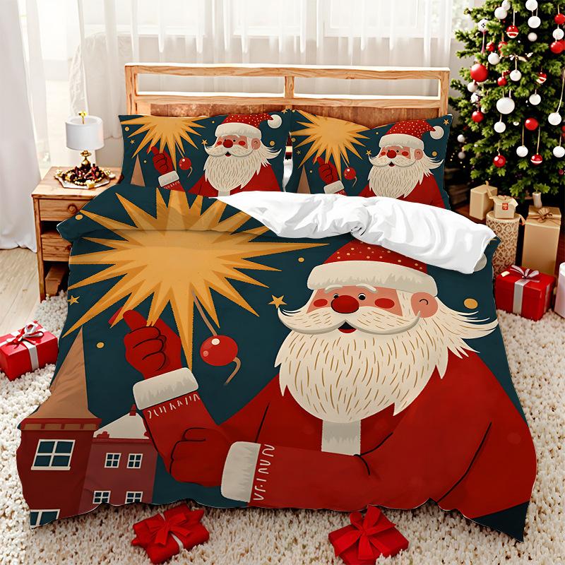 3D Digital Printed Bedding Two Three Piece Santa Polyester Quilt Set