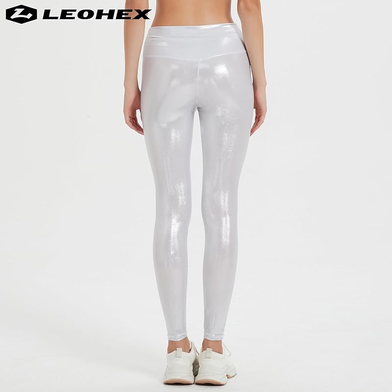 [LEOHEX] ladies stretch lycra leggings pants sexy luster high waist Tights (white, M)