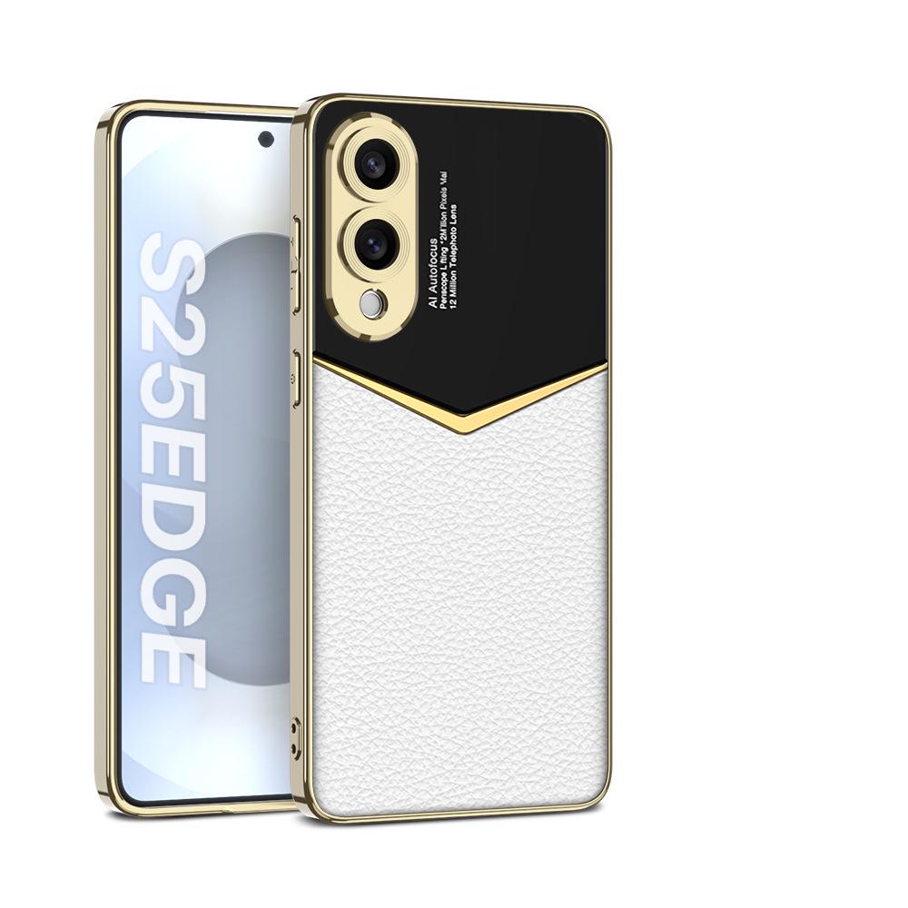 Samsung S25 Edge Jazz Plain Leather Electroplated Protective Phone Case