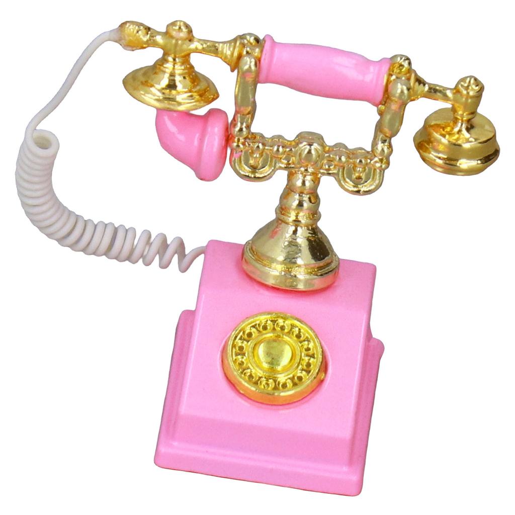 Dollhouse Mini Phone Model Retro Simulation European Vintage Phone Model Decoration for 1:12 Dollhouse Pink