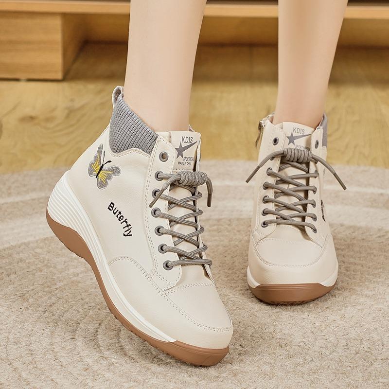 Fashion women's boots autumn and winter new thick-soled not tired women's shoes butterfly elements versatile women's boots wedge heel trend