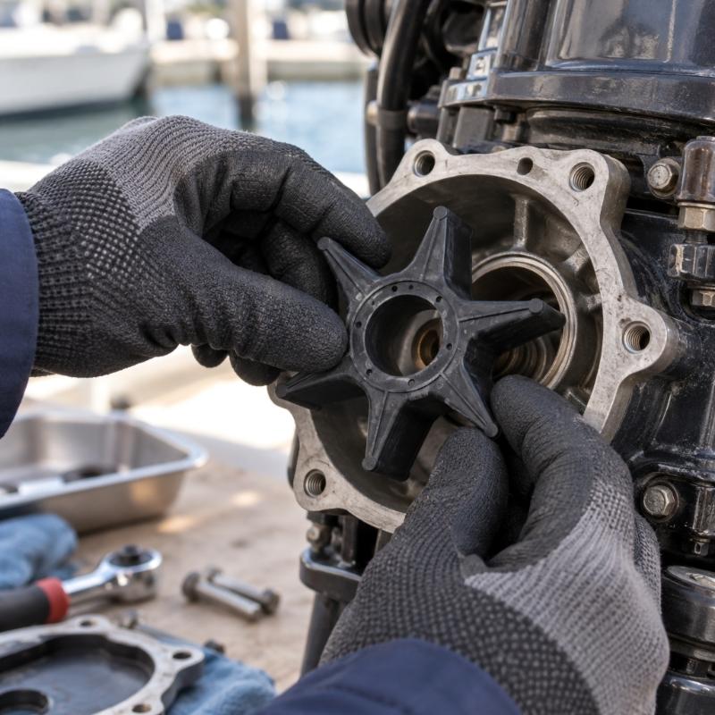 Water Pump Impeller for Outboard Motor Maintenance, Six Curved Rubber Blades with Integrated Hub and Keyed Center Bore 18-3250 500337 19210-ZW1-B02
