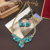 Vintage Design Copper Chain Made Old Gold Qinghai Green Turquoise Lapis Lazuli Necklace Stud Earrings Set Elegant Versatile Jewelry