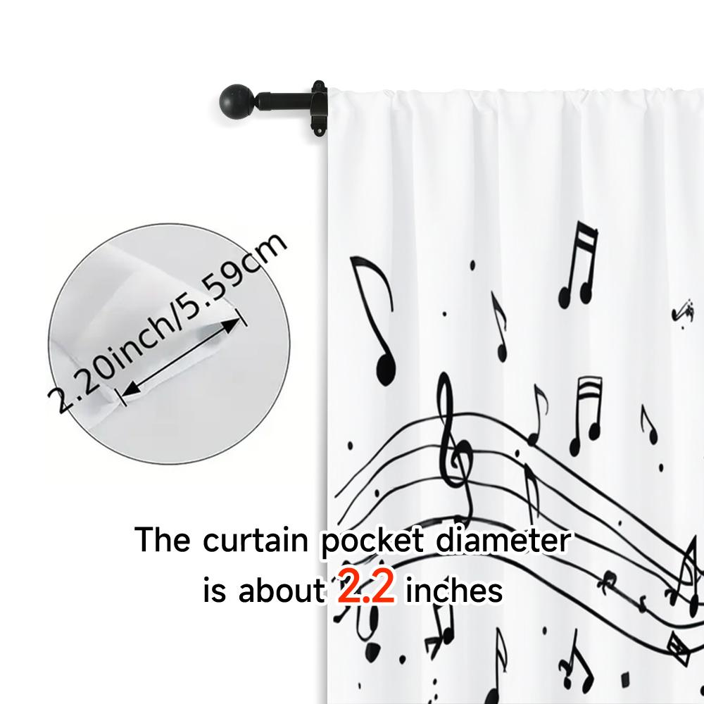 Set Of 2 Classic Curtains Piano Musical Notes Fabric Without Rod Room Decor Ldeal Bedroom Living Curtain Polyester Machine Washable Perfect For