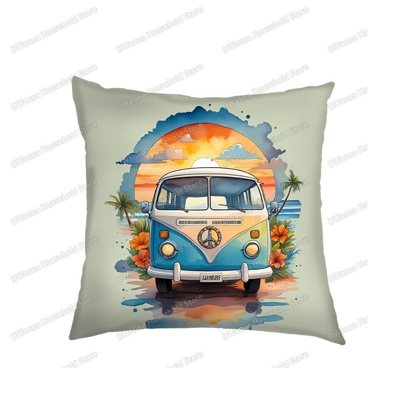 Funda de cojín para funda de almohada de furgoneta de acuarela, para viajar a la playa, sofá, cama, coche, fundas decorativas para sala de estar