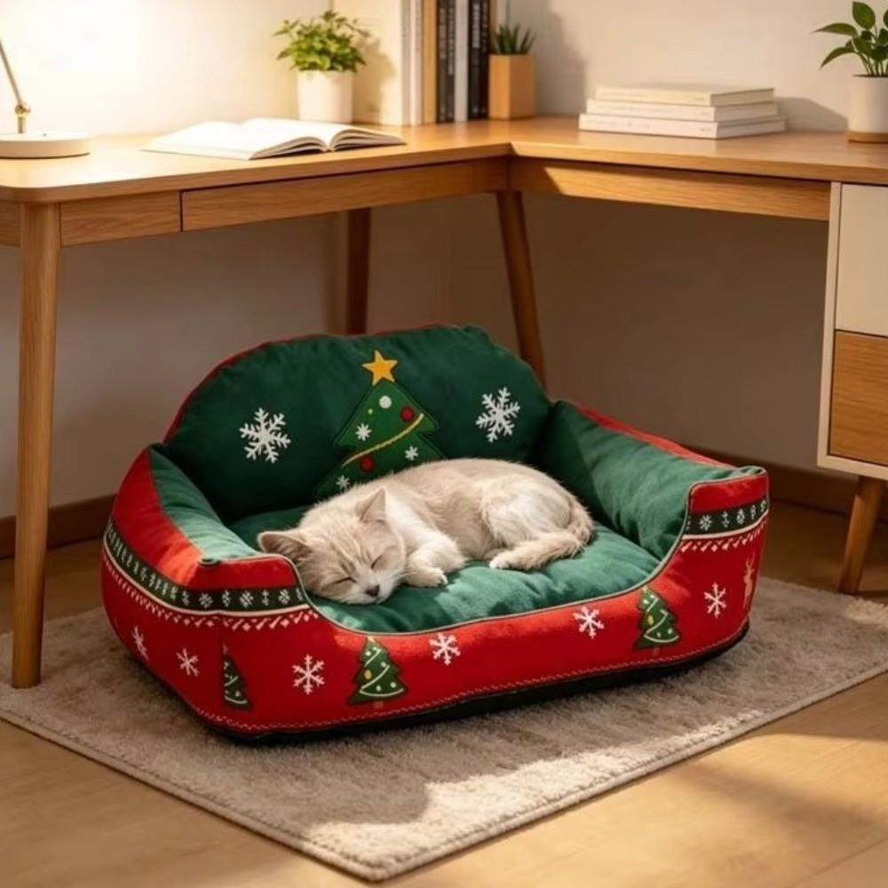 Washable Christmas Pet Sofa Bed Soft Plush Warm Cat House Pet Sleeping Bed Balcony