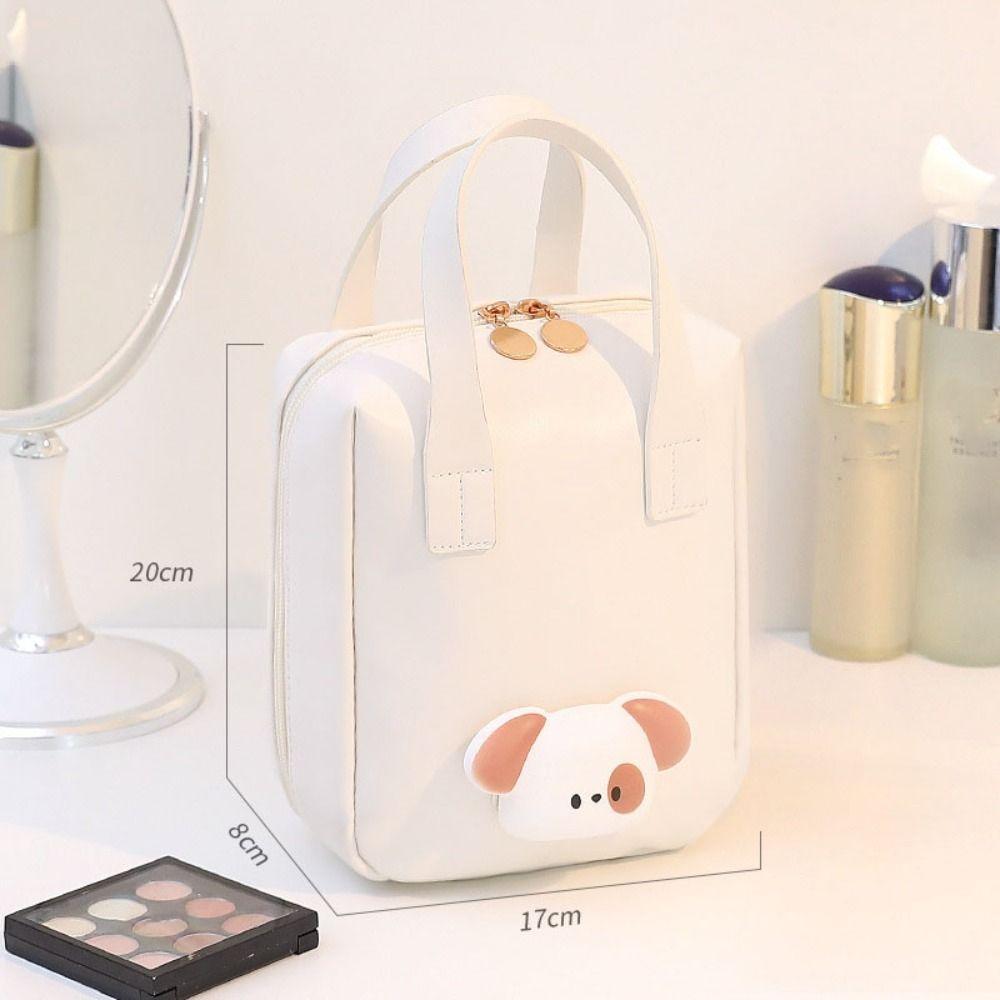 

PU Leather Cosmetic Bag Multi-function Storage Tool with Handle New Storage Bags white-1