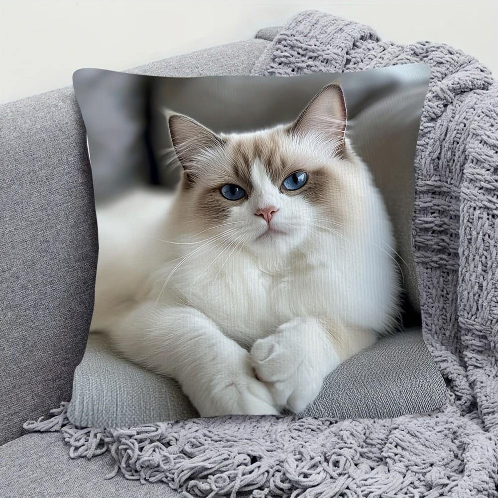 Vibrant Bohemian Style Short Plush Pillow Cover 45x45cm Charming Kitten Living Room Bedroom Decor (Pillow Insert Not Included)