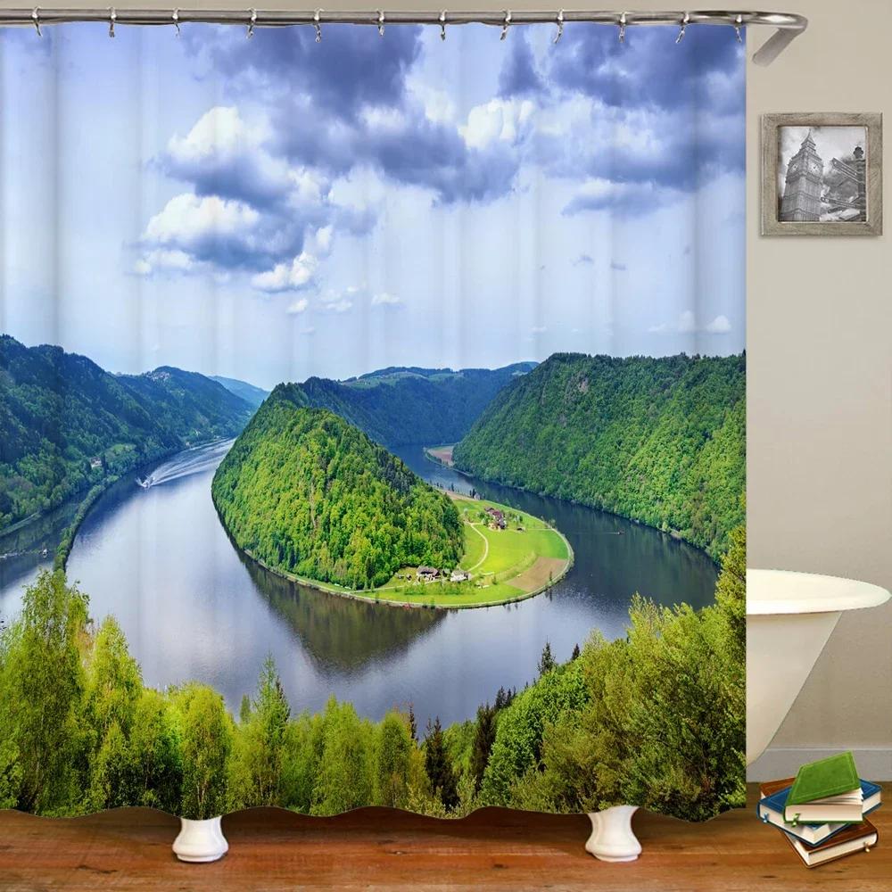 Shower Curtain Natural Forest Scenery 3D Printing Shower Curtain Polyester Waterproof Fabric Bathroom Home Decor Curtain 180x180