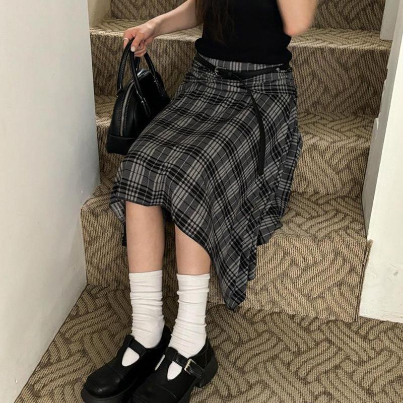 Y2K Summer Contrasting Checkered Irregular Women's Casual Slimming Skirt