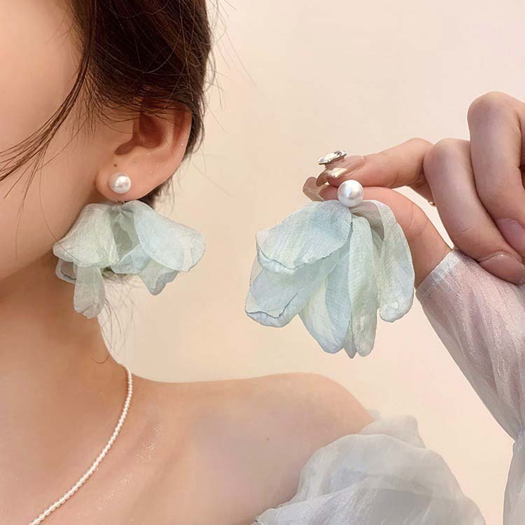 Delicate Pink Large Flower Earrings for Women Girls Fashion Imitation Pearl Pendant Earrings Christmas Jewelry Accessories