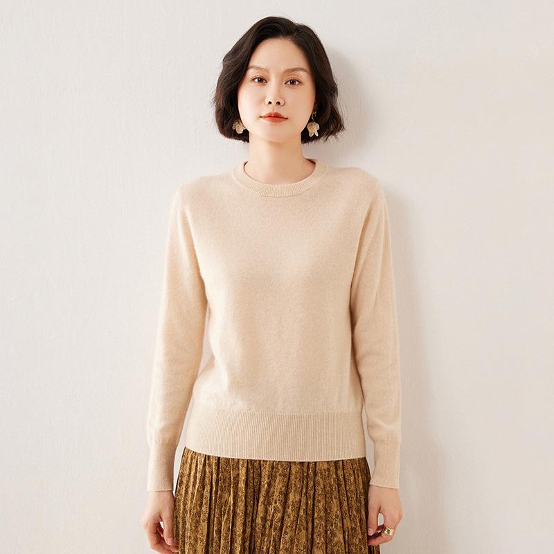 2025 A/W Cashmere Round Neck Knitwear - Soft Fluffy Loose Long Sleeve Pullover Sweater