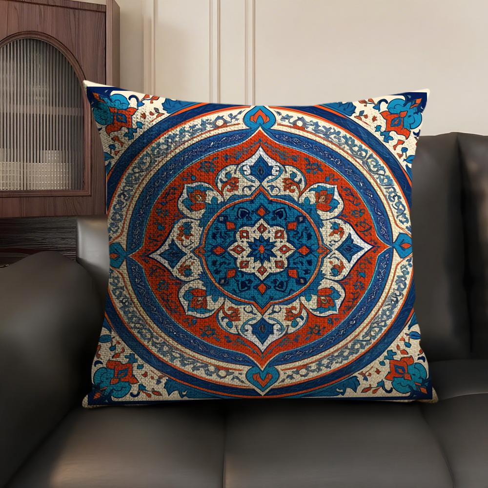 Bohemian Check Pattern Cushion Cover Natural Linen Organic Fabric DoubleSided Printing Sofa Home Decor Gift Pillow Case