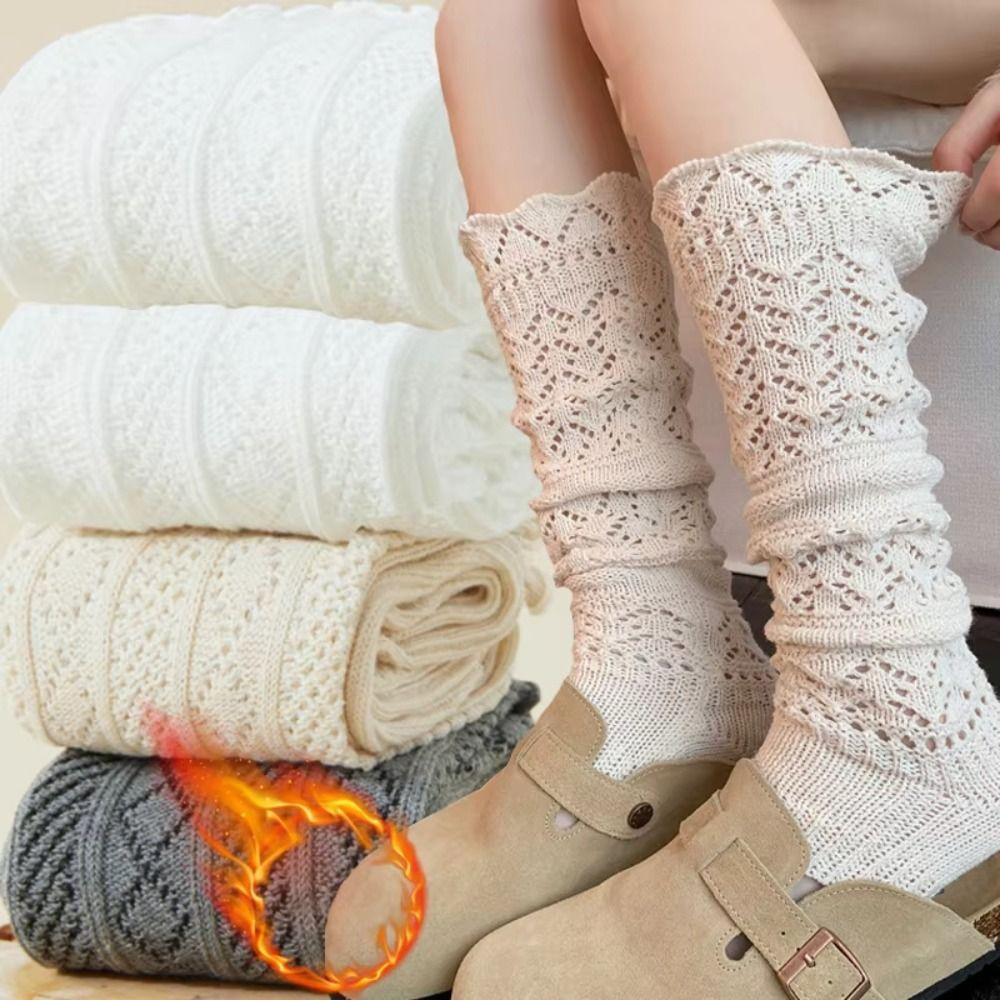 Hollow Out Knitted Foot Cover Sweet Lolita Boots Cover Trendy JK Knee High Socks  Girl