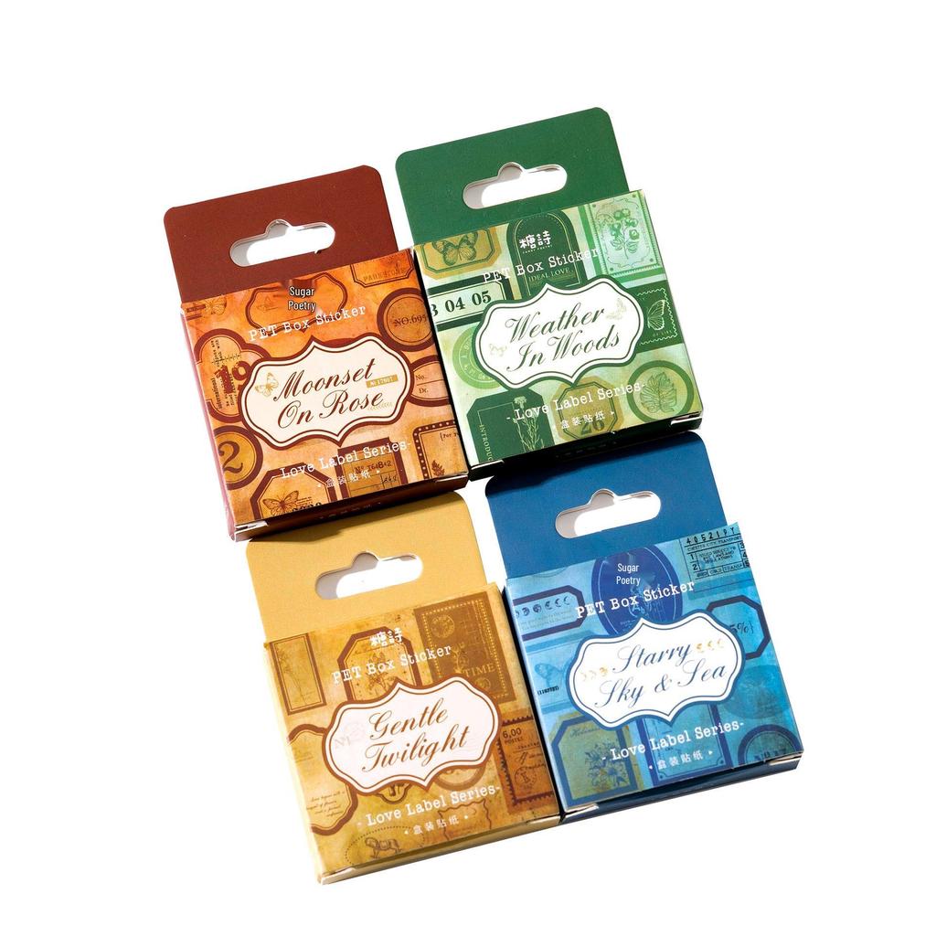 Love Label Retro PET Waterproof Stickers: Sugar Poetry Box for Diaries - 4 Types
