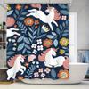 Adorable Unicorn Shower Curtain with Floral Design Navy Blue Background Perfect for Bathroom Decor 180x240cm Fabric Water-Resist