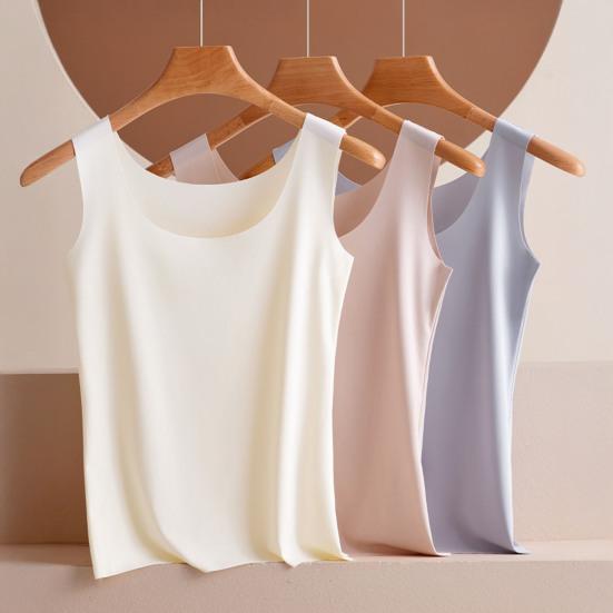 Dámské tílko z ledového hedvábí s kulatým výstřihem, bez rukávů, camisole top, základní letní top, ležérní cvičební trička