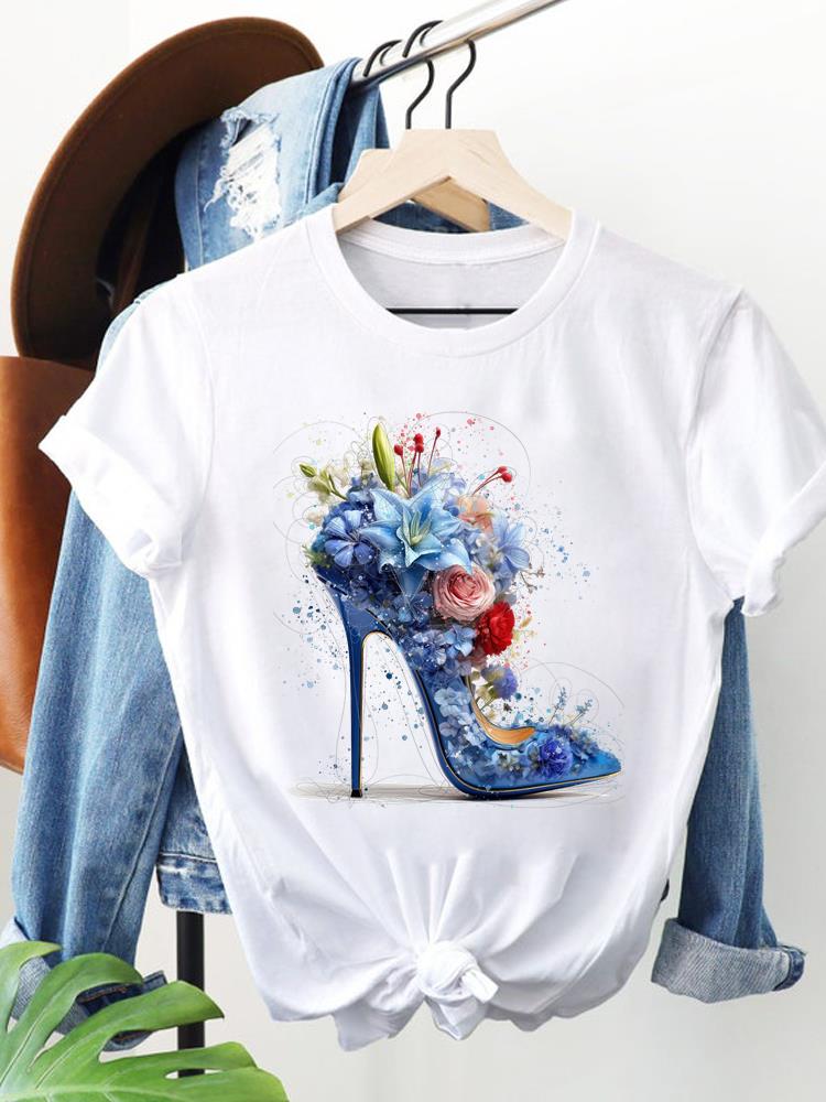 (Asian Size) Clothing T Shirt Women Fashion Tee Top Woman Print travel flower cute Female Short Sleeve Graphic T-shirts