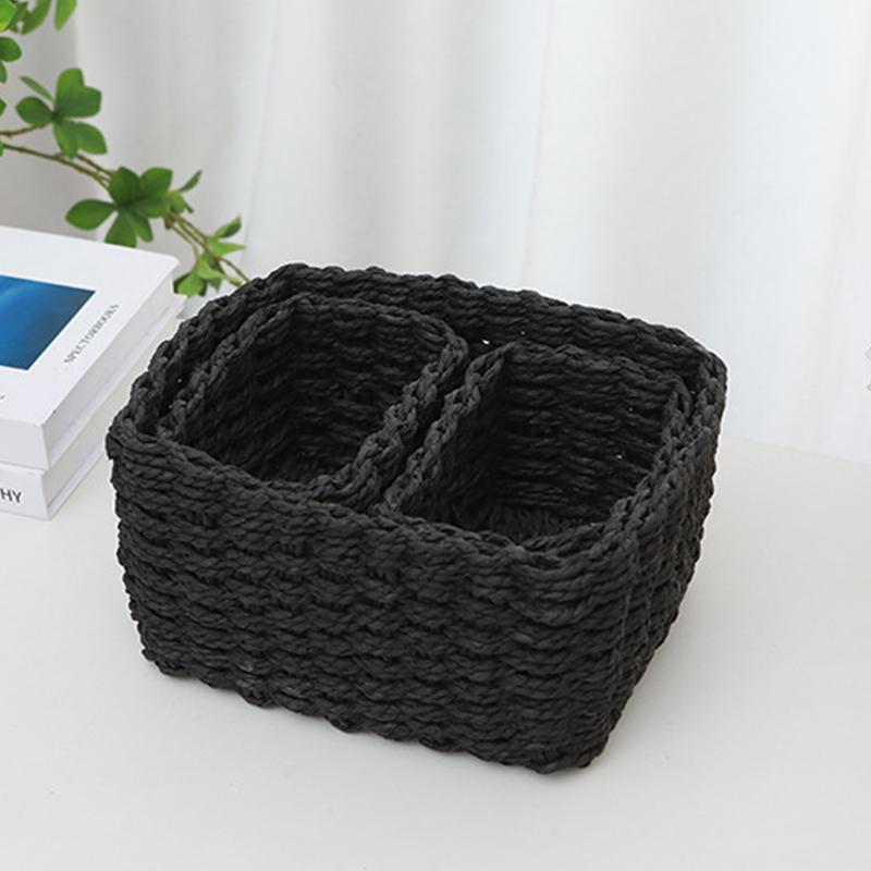 1 Set Papierseil Geflochtener Aufbewahrungskorb Handgeflochten aus Stroh Koreanischer Stil Dekorativer Aufbewahrungskorb Schreibtisch-Aufbewahrungsboxen