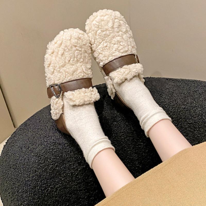 Autumn and Winter Women's Shoes Plus Velvet Casual Flat Cotton Shoes Round Toe Cotton Slippers