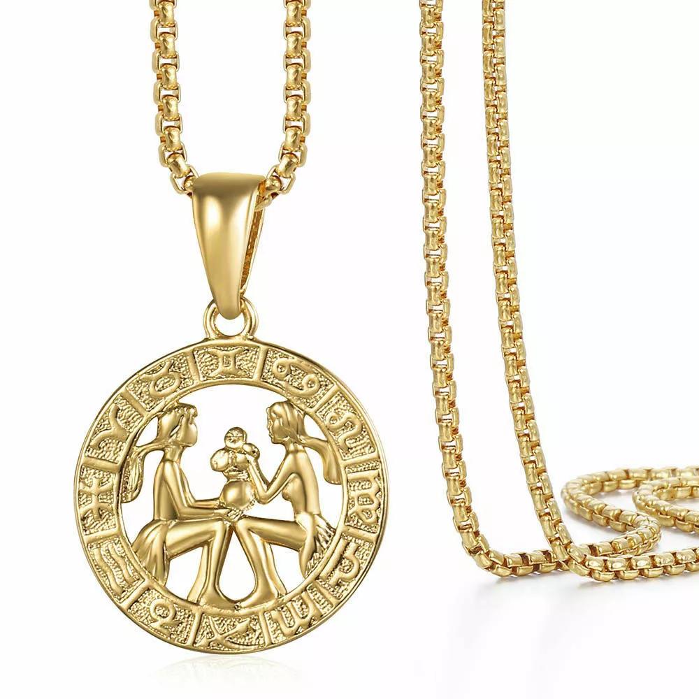 12 Constellation Pendant Stainless Steel Necklace Women and Men Jewelry Gift Accessories