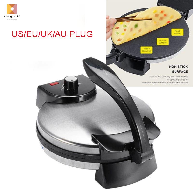 Electric Crepe & Pancake Maker, Spring Roll & Roti Press, Double-Sided Griddle US 110V серебряный серый