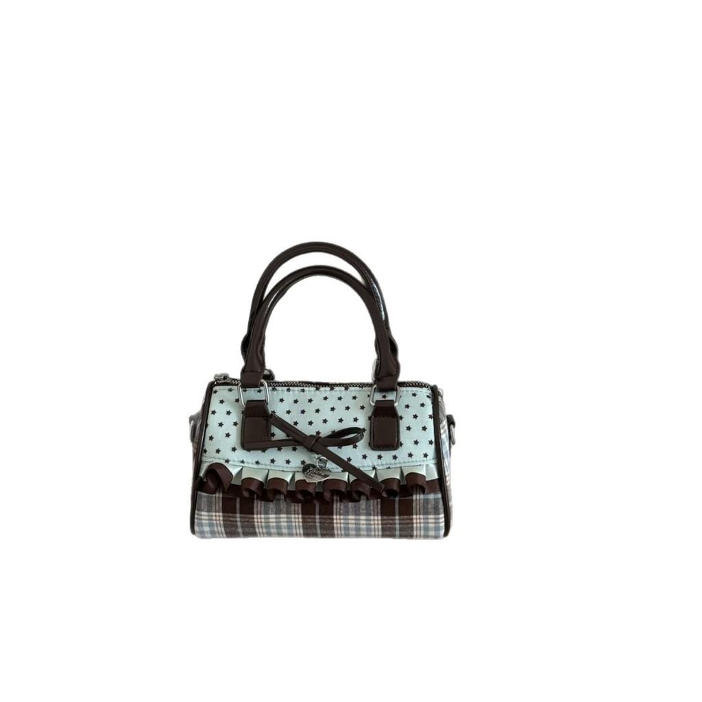 Canvas Boston Tasche mit Spitzenbesatz und süßer Schleife für den täglichen Gebrauch Damenmode