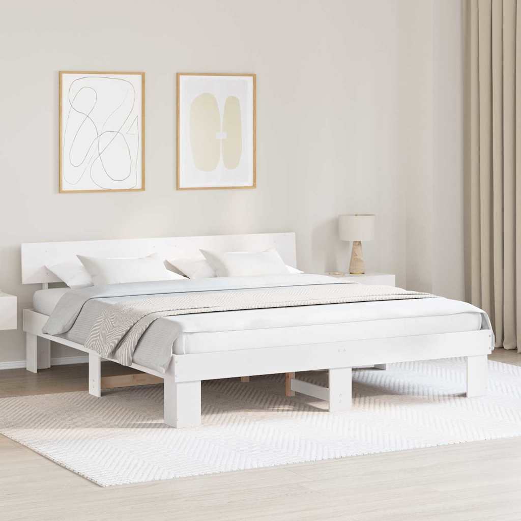 Bed Frame with Headboard White 180 X 200 Cm Solid Pine Wood