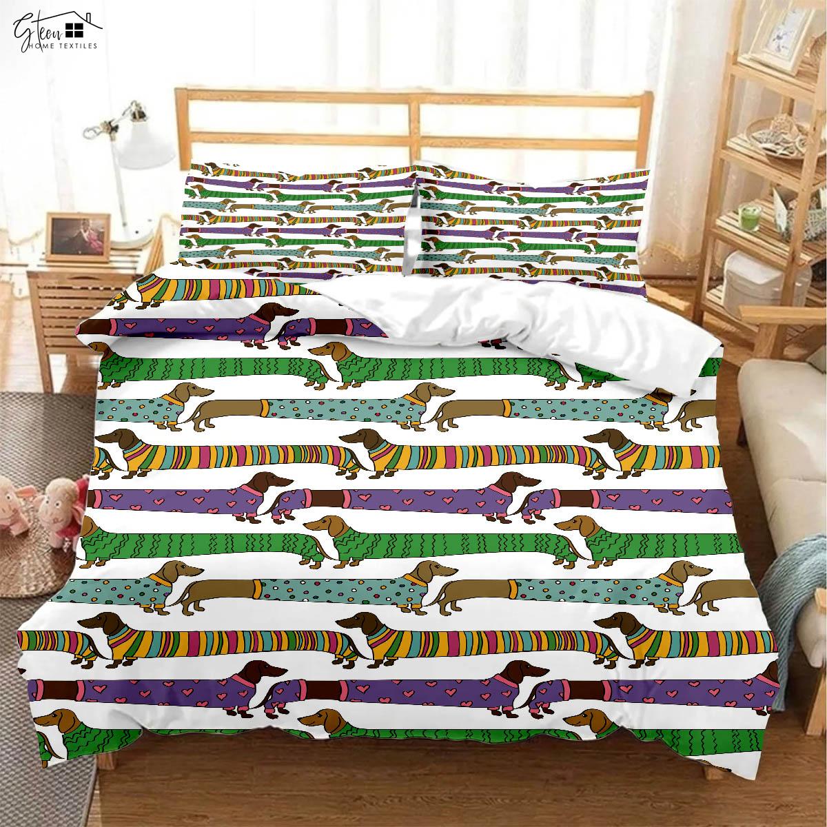 

Забавный мультяшный принт с изображением собаки, пододеяльник, детский подарок, комплект постельного белья из 100% полиэстера, наволочка, пододеяльник, комплект из трех предметов, машинная стирка EU 135x200cm 2PCS