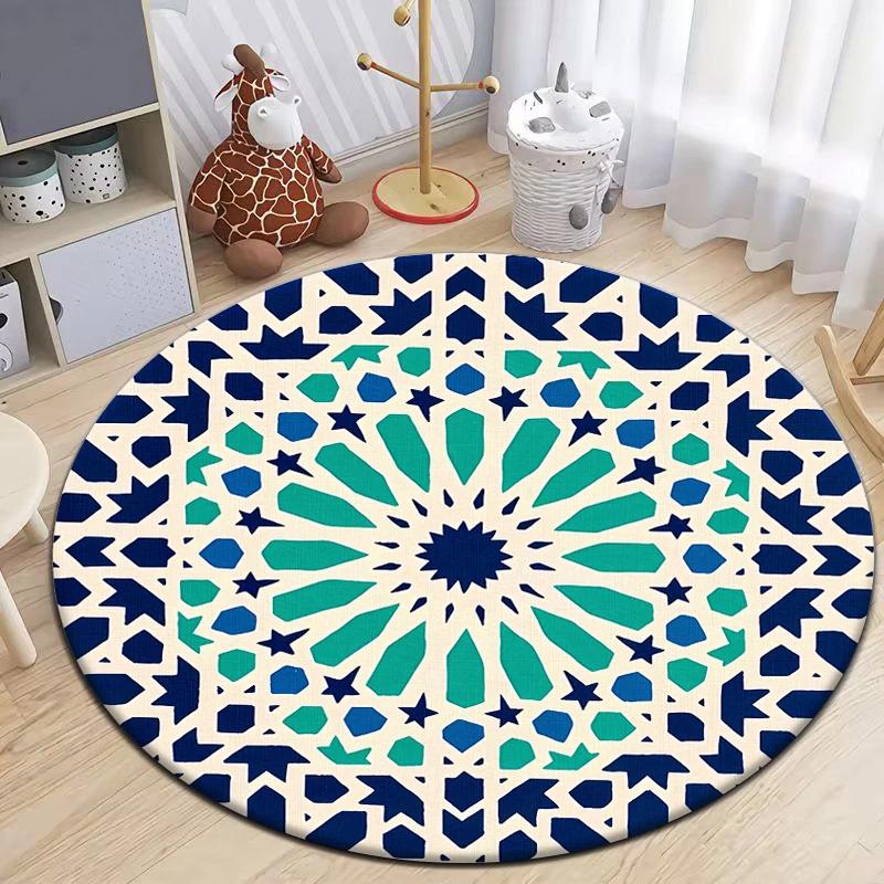 Moroccan Style Printed Round Carpet for Living Room Area Rugs Camping Picnic Mats Anti-Slip Rug Yoga Mat Doormat Floor Mat