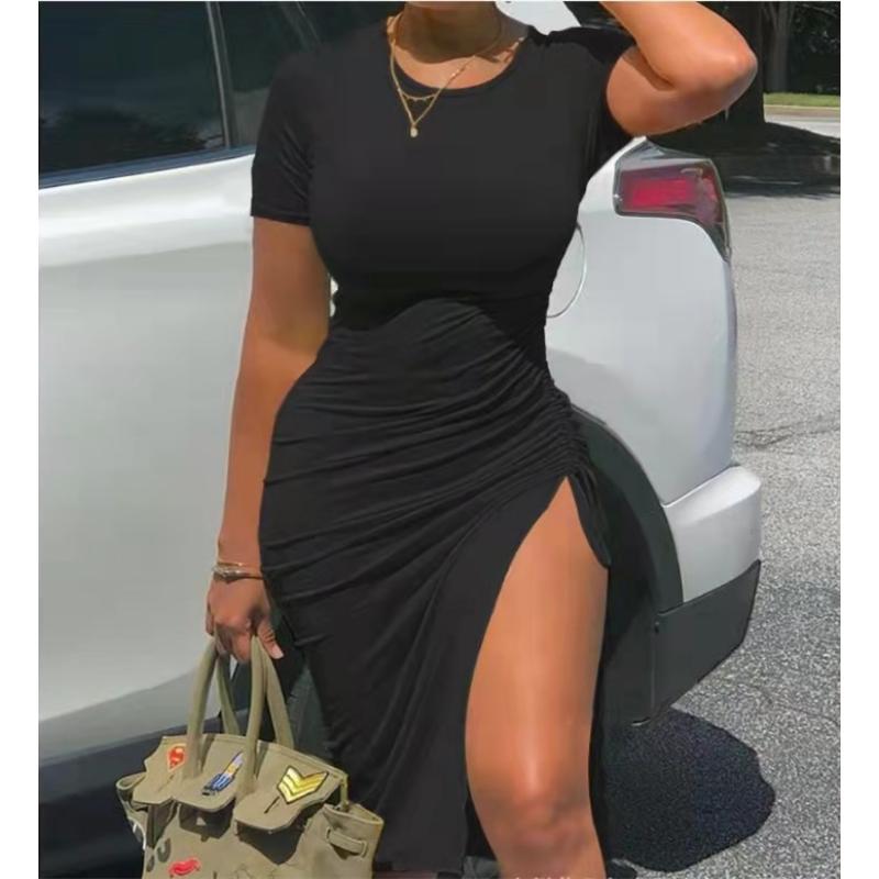 

Женское сексуальное облегающее платье с принтом чернил и рюшами, миди-платье с высоким разрезом, летнее тонкое вечернее платье 3XL