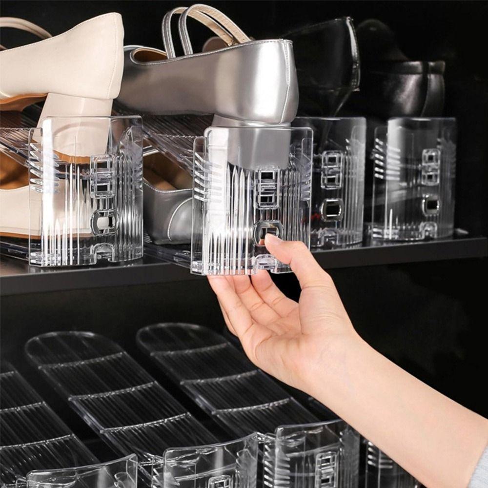 2Pcs Adjustable Heights Double Layer Shoe Rack Transparent Slipper Racks  for Home