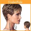 Stylish Ladies Curly Brown And Golden Short Wavy Wig With Natural Bangs For Fashion