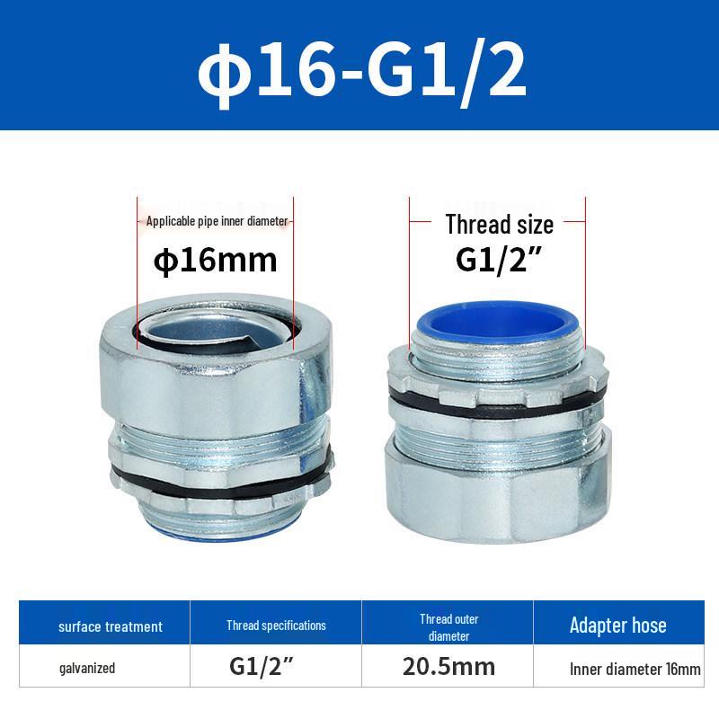 Hexagonal Standard Male Thread Galvanized Metal Flexible Conduit Box Connector with Lock Nut, External Threaded Snake Skin Tube.