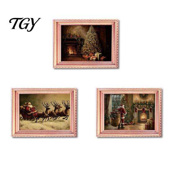 Christmas Refrigerator Magnets 3Pcs Light-up Frame Magnet, Vintage Wooden Picture Frames with Lights Fridge Glowing Magnetic Holder for Cabinet Locker