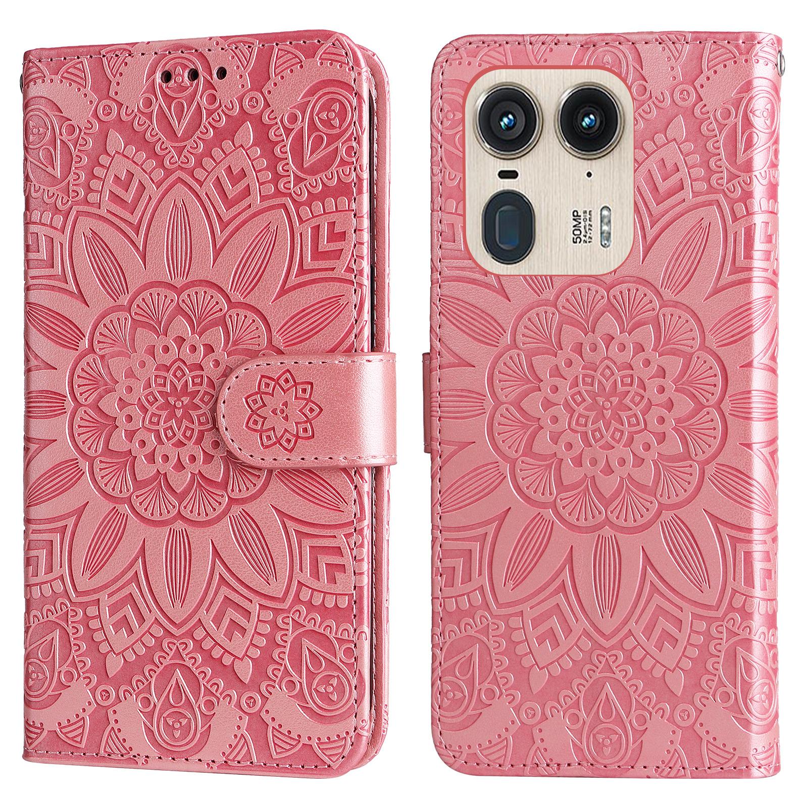 

Wallet Case for Motorola Edge 50 Ultra 5G/Moto X50 Ultra 5G Leather Phone Cover Sunflower Imprint Pink
