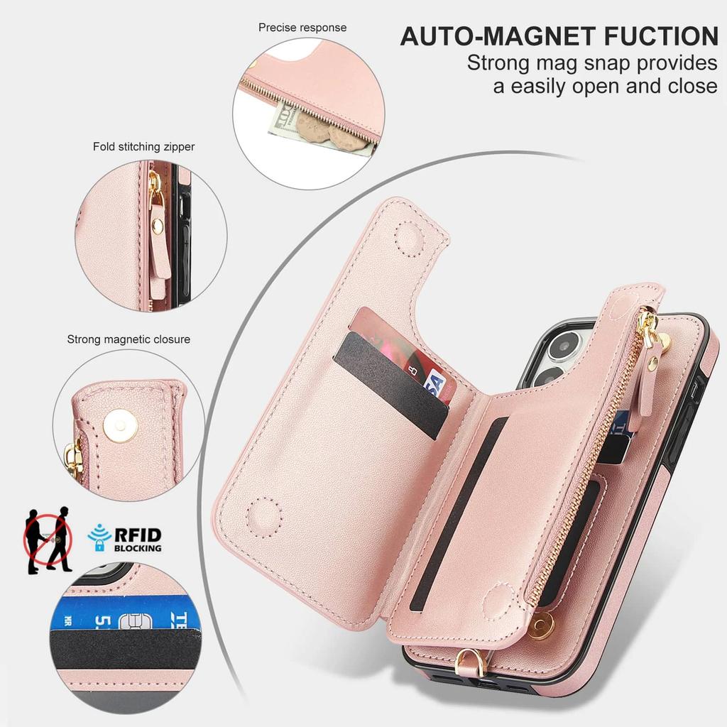 Wallet Case for iPhone 14/13/12/11 Pro Max 14 Plus/13/12 Mini/7/8/SE 2025 with Card Slot Holder, Magnetic Flip Folio Purse Case