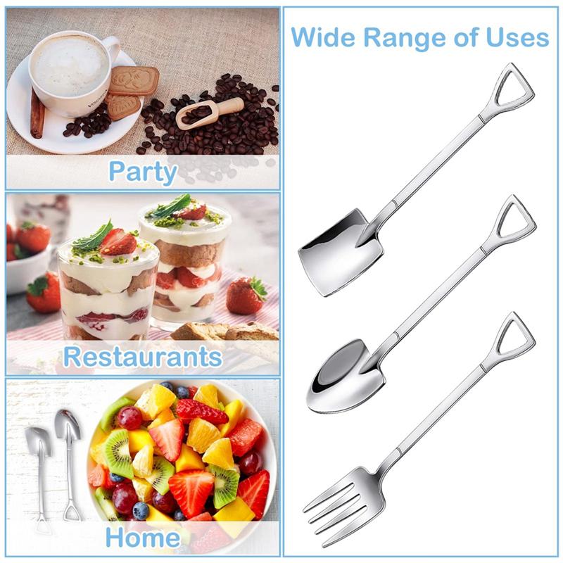 Good-12PCS Dessert Spoons And Forks Set Shovel Shape Ice Cream Spoons Set Kit Mini Shovel Spoons For Coffee Yogurt Cake Fruit