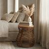 Eco Decx Rattan Woven Plant Stand for Living Room | Indoor Outdoor Bamboo Plant Stand with Tiered Design & Wooden Top | 46 X 46 X 57 Cm