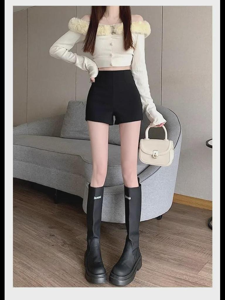 2024 Summer Women's High Waist White Casual Shorts - Sexy, Tight, Straight, Abdomen-Hugging Fit