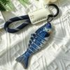 Novelty Multi-jointed Fish Keychain Hand-wrapped Leather Wooded Keyring  Backpack Decor