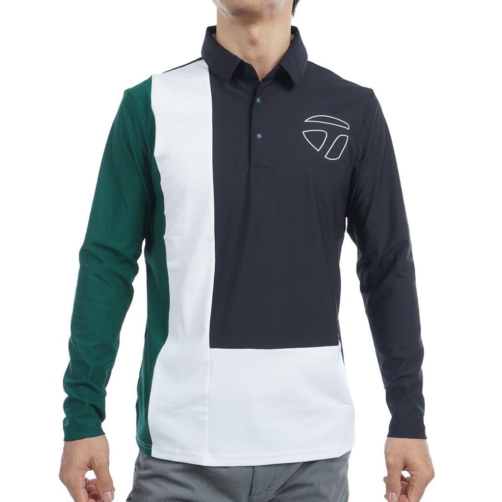 TaylorMade Color Block Long Sleeve Polo Shirt, Navy, Size M, Men's, 2024FW UN352