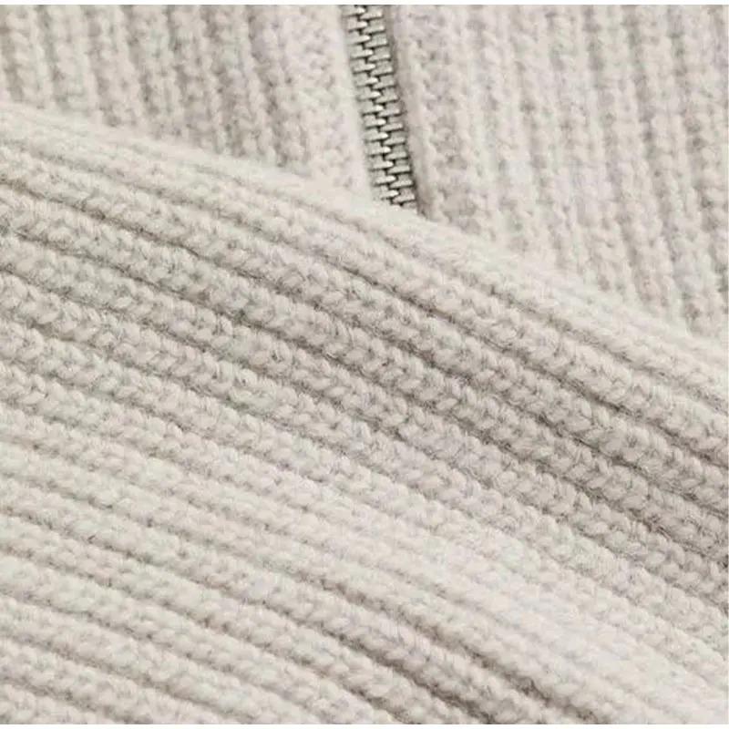 Frauen lose gestrickte Pullover Langarm übergroße hohe Kragen warme Pullover Mode weibliche Herbst Büro Casual Pullover Top Wolle Reißverschluss Anzug zweiteilig