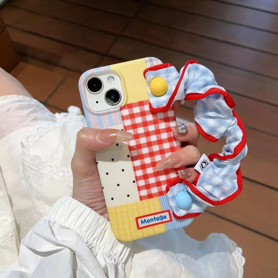

ins blue plaid anti-fingerprint wristband for iphone16promax apple 17 mobile phone case ultra-thin apple 11