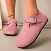 Plus Size Flat Single Shoes Autumn New Round Toe Suede Metal Buckle Soft Sole Anti-slip Wear-resistant Low Top Shoes